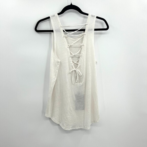 NWT CHASER White Basic Linen Lace Up Tie Back Summer Tank Top Size Medium - Picture 2 of 6
